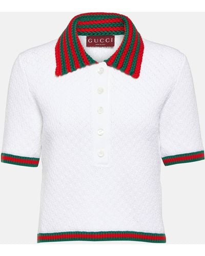 Gucci Web Stripe Cotton-blend Lace Polo Shirt - White