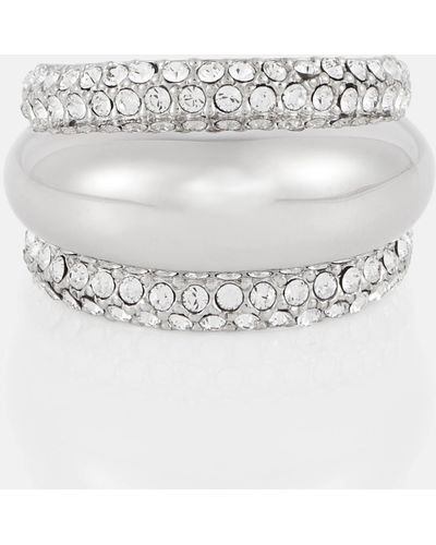 Saint Laurent Brass Crystal-embellished Ring - White