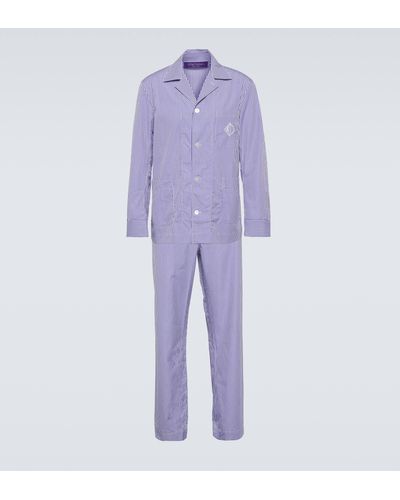 Ralph Lauren Purple Label Striped Cotton Poplin Pyjamas - Blue