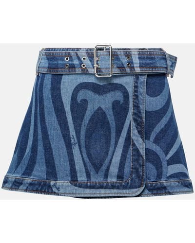 Emilio Pucci Marmo-printed Denim Wrap Miniskirt - Blue
