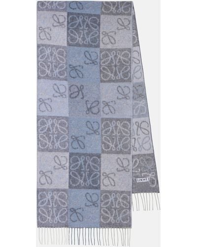 Loewe Fringed Intarsia Wool And Cashmere-blend Scarf - Blue