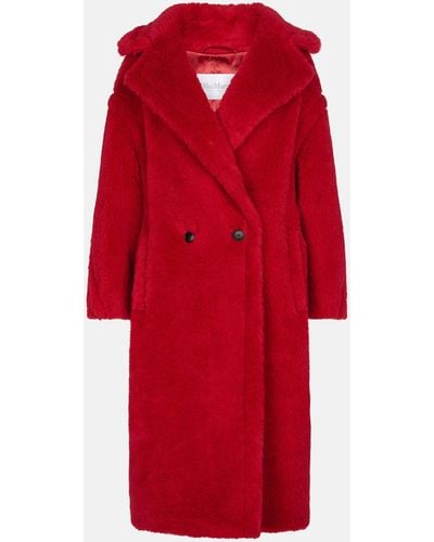 Max Mara Teddy Bear Icon Oversized Double-breasted Alpaca, Wool And Silk-blend Coat - Red