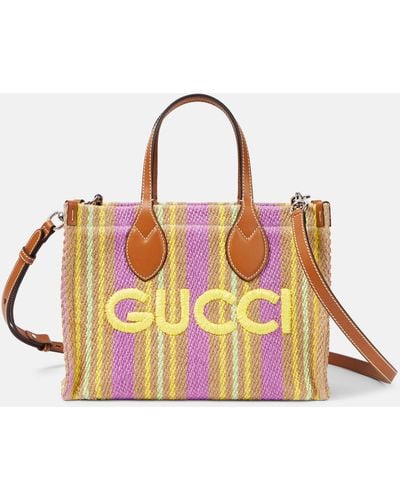Gucci Straw Small Leather-trimmed Tote Bag - Natural