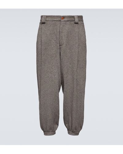 Giorgio Armani Pinstripe Cashmere And Wool Pants - Grey