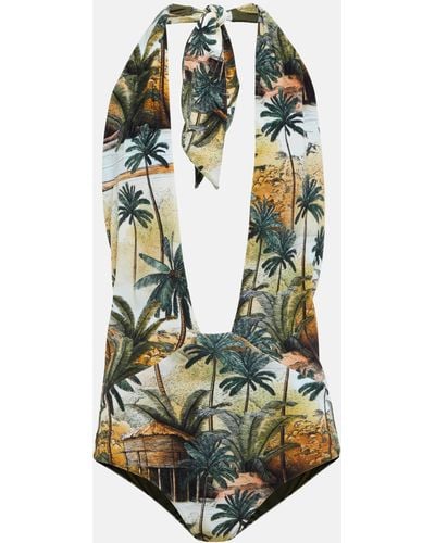 Johanna Ortiz Hidden Paradise Printed Halterneck Swimsuit - Green