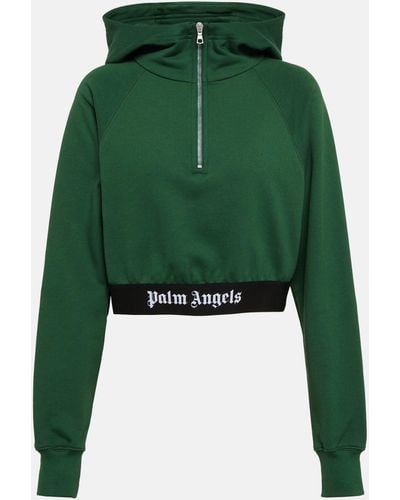 Palm Angels Logo Cotton Jersey Hoodie - Green
