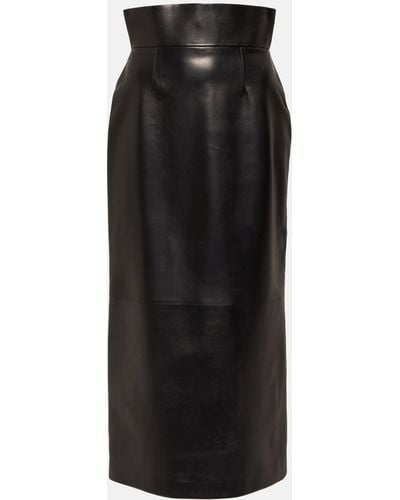 Alexander McQueen High-rise Leather Pencil Skirt - Black