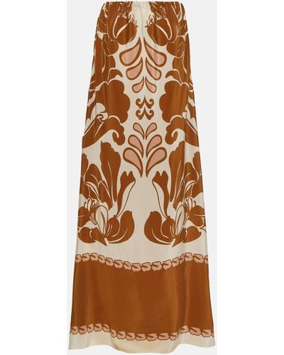 Adriana Degreas Printed Strapless Silk Maxi Dress - Brown