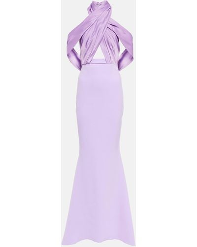 Safiyaa Louella Crepe And Satin Halterneck Gown - Purple