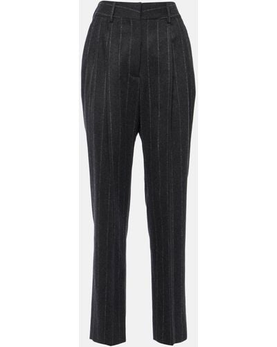 Blazé Milano Banker Pinstripe Wool Straight Pants - Black