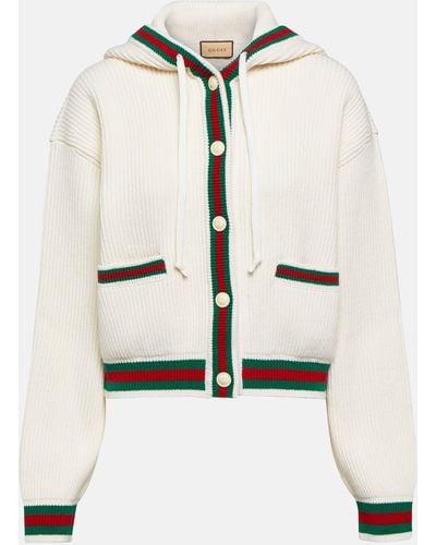 Gucci Web Stripe Ribbed-knit Wool Cardigan - White