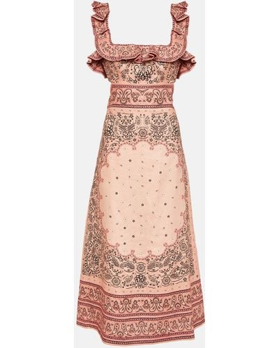 Zimmermann Matchmaker Printed Linen Midi Dress - Pink