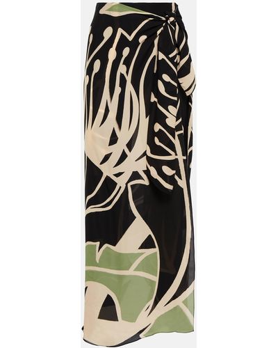 Johanna Ortiz Printed Wrap Detail Silk Georgette Pants - Black