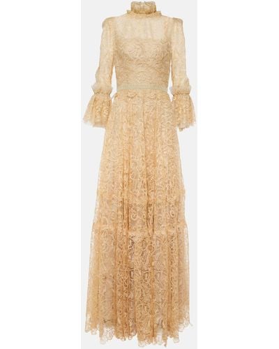 Costarellos Ruched Lace Gown - Natural