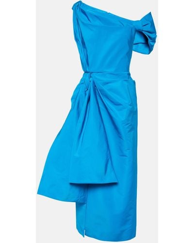 Alexander McQueen One-shoulder Asymmetric Knotted Faille Midi Dress - Blue