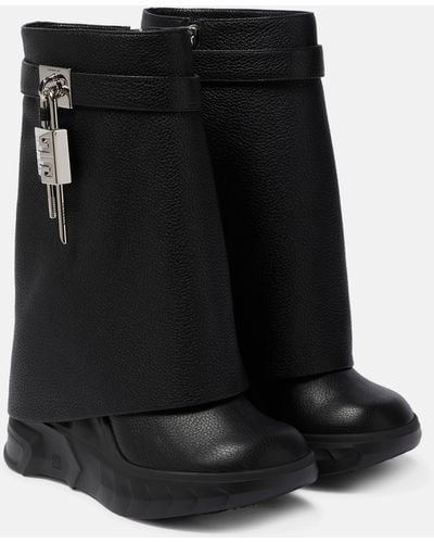 Givenchy Shark Lock Biker Ankle Boots In Grained Leather - Black