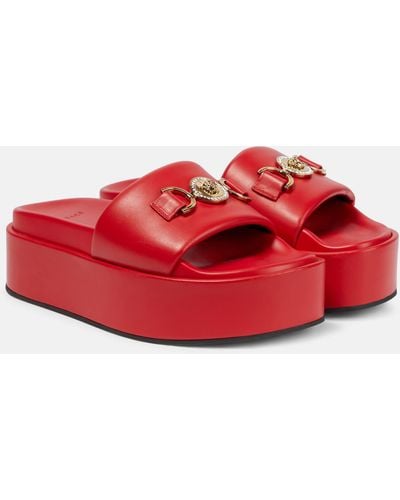 Versace Medusa '95 Leather Platform Slides - Red