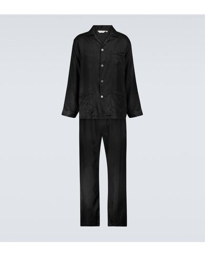 Derek Rose Woburn Striped Silk Pyjama Set - Black