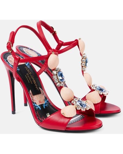 Dolce & Gabbana Capri Embellished Leather Sandals - Red
