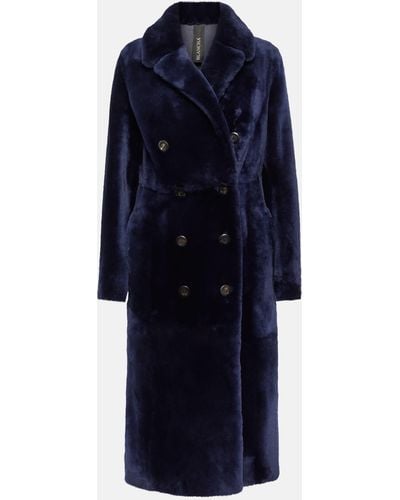 Blancha Double-breasted Shearling Coat - Blue