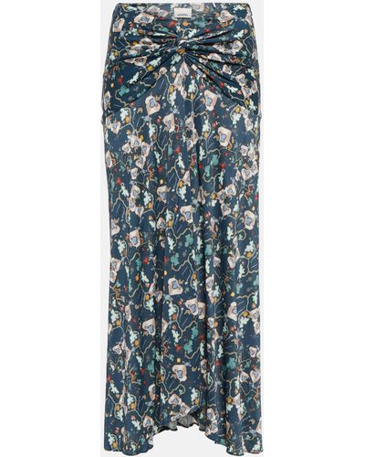 Isabel Marant Juneo Floral Jersey Midi Skirt - Blue