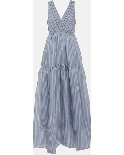 Brunello Cucinelli Striped Cotton And Silk Maxi Dress - Blue
