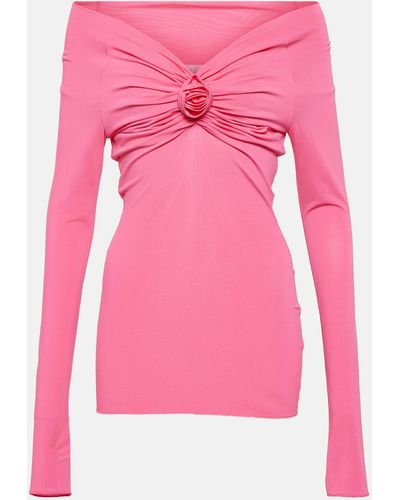 Blumarine Floral-applique Off-shoulder Jersey Top - Pink