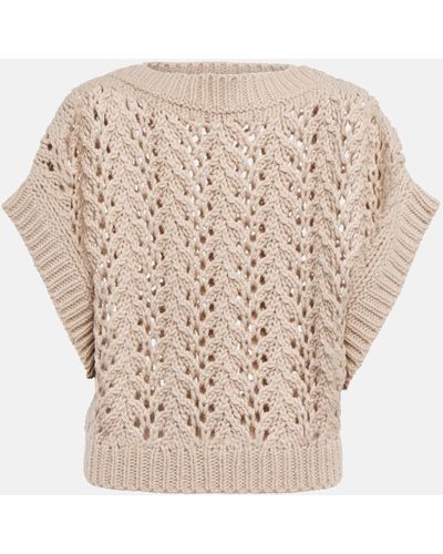 Brunello Cucinelli Open-knit Wool-blend Sweater Vest - Natural