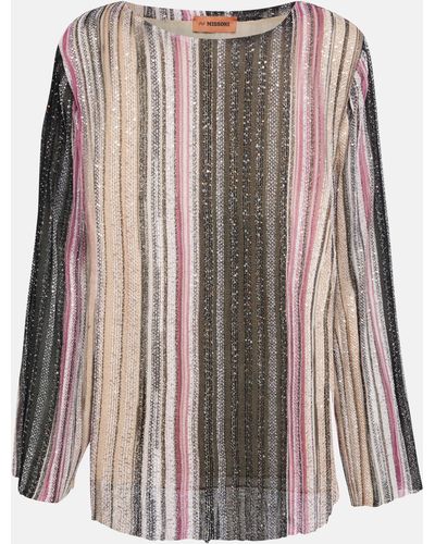 Missoni Sequined Striped Knit Top - Brown