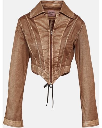 Jean Paul Gaultier X Knwls Cropped Denim Corset Jacket - Brown