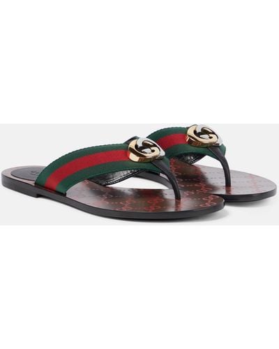 Gucci GG Web Leather Thong Sandals - Multicolour