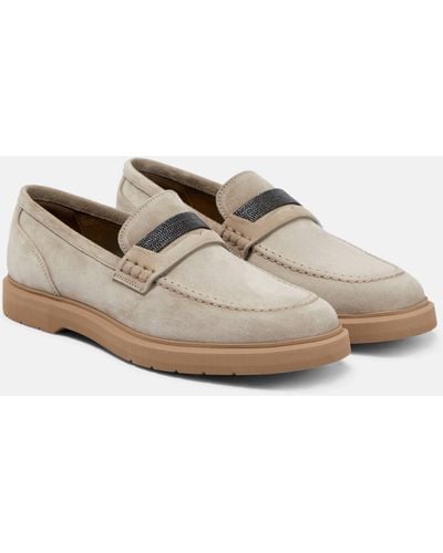 Brunello Cucinelli Suede Penny Loafer With Jewellery - Grey
