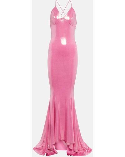 Norma Kamali Fishtail Metallic Gown - Pink