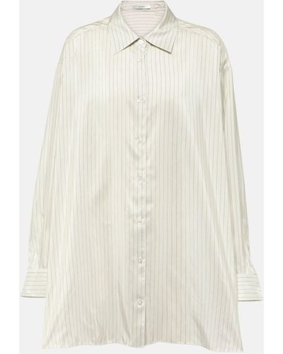 The Row Luka Oversized Pinstripe Silk Shirt - White