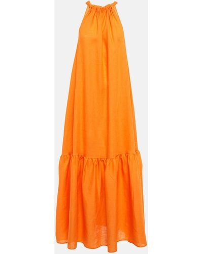 Asceno Ibiza Halterneck Linen Maxi Dress - Orange