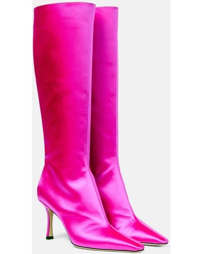 Jimmy Choo Agathe 85 Satin Knee-high Boots - Pink