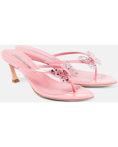 Blumarine Butterfly 55 Leather Thong Sandals - Pink