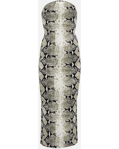 Khaite Strapless Snake-printed Midi Dress - Metallic