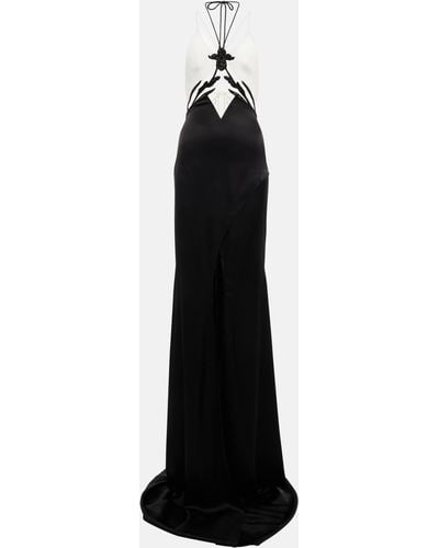 David Koma Embellished Cady And Satin Gown - Black