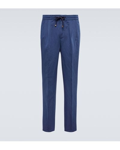 Brunello Cucinelli Linen And Cotton Pants - Blue