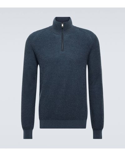 Brioni Cashmere, Wool, And Silk Half-zip Sweater - Blue