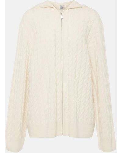 Totême Cable-knit Wool And Cashmere Hoodie - White