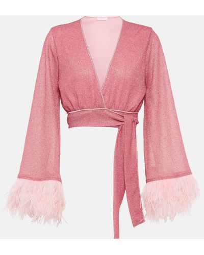 Oséree Oseree Lumiere Feather-trimmed Wrap Top - Pink