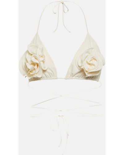 Magda Butrym Floral Applique Triangle Bikini Top - White