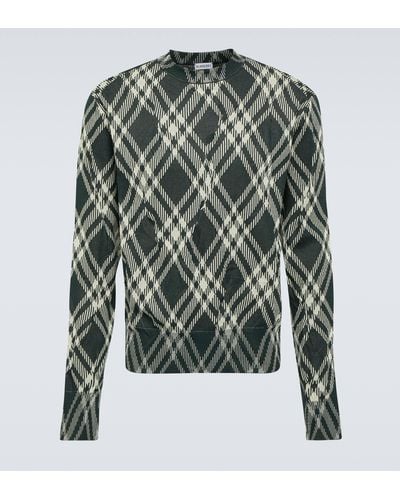 Burberry Checked Cotton-blend Sweater - Grey