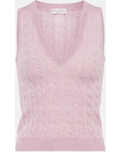 Brunello Cucinelli Alpaca And Cotton Sweater Vest - Pink