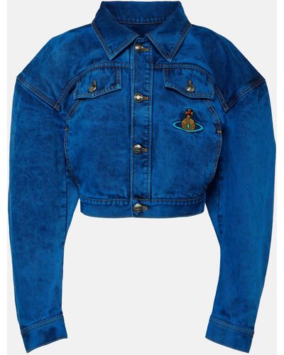 Vivienne Westwood Embroidered Cropped Denim Jacket - Blue