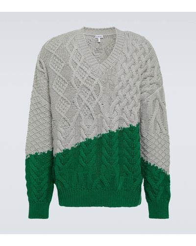 Loewe Contrast-embellished Cable-knit Wool Sweater X - Green