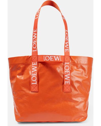 Loewe Logo Leather Shopper - Orange