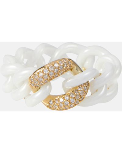 SHAY Ceramic And 18kt Gold Link Ring With Diamonds - White